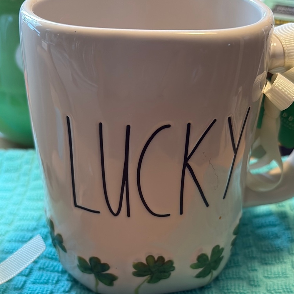 Rae Dunn White and Green Shamrock Mug for Dining 
Two mugs
